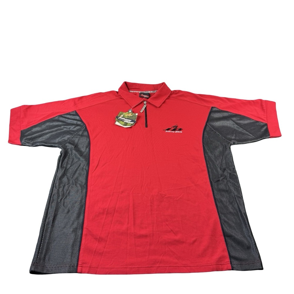 Johnny Blaze Red Black Mesh Half Zip Mens Polo Y2K Hip Hop Shirt 2XL NWT